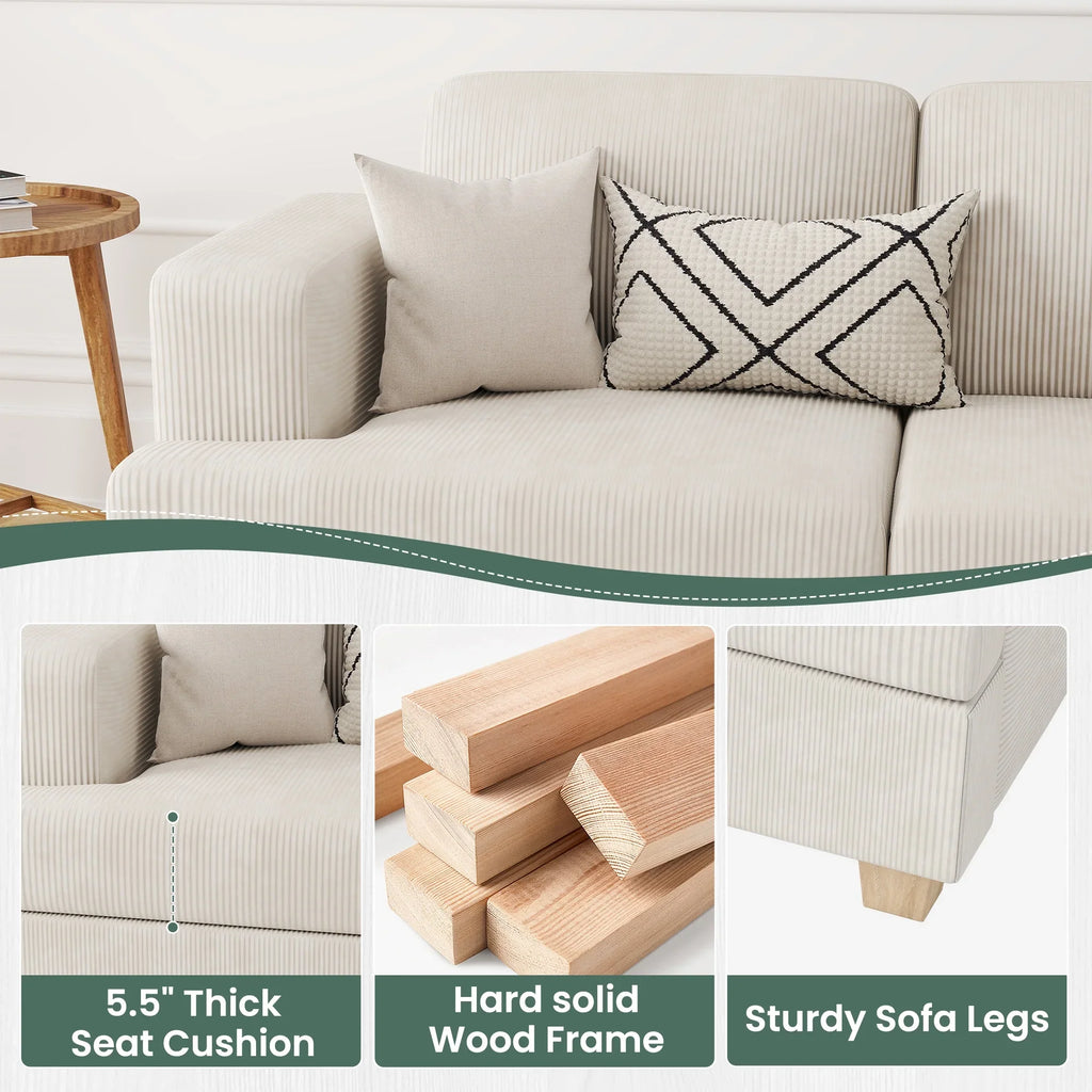 LUMIHO 89" Modern Corduroy Sofa,3 Seater Couches for Living Room, Bedroom,with Deep Seat,beige