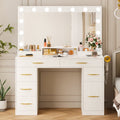 Tomnk woo White Makeup Vanity Desk with Large Mirror, Adjustable Lights, Storage Drawers & Power Outlets