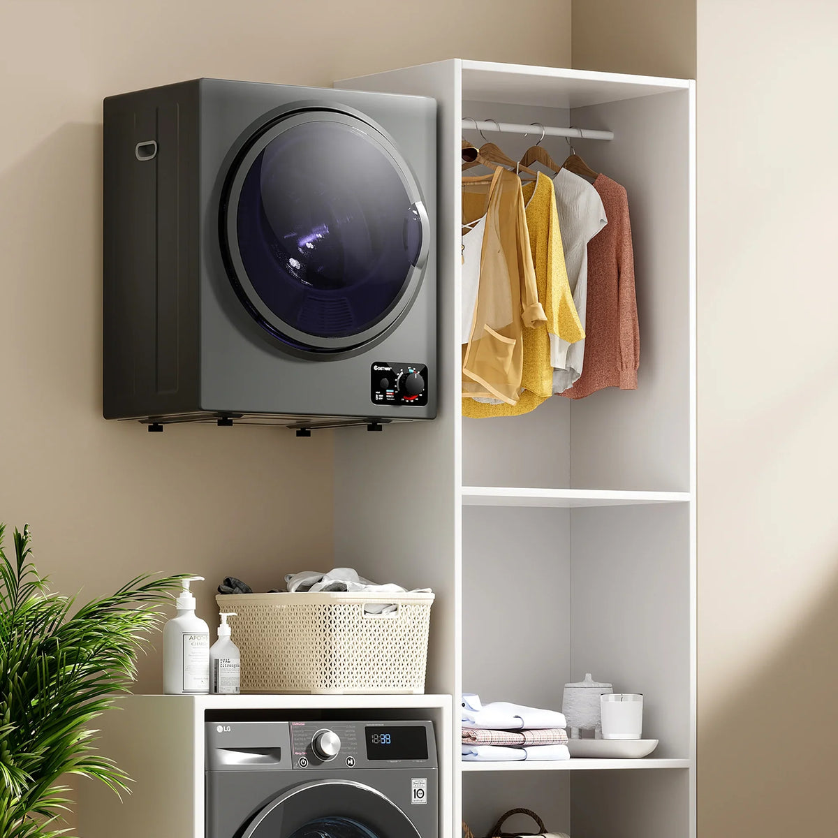 Costway Electric Tumble Compact Laundry Dryer Stainless Steel Wall Mounted 1.5 cu.ft.