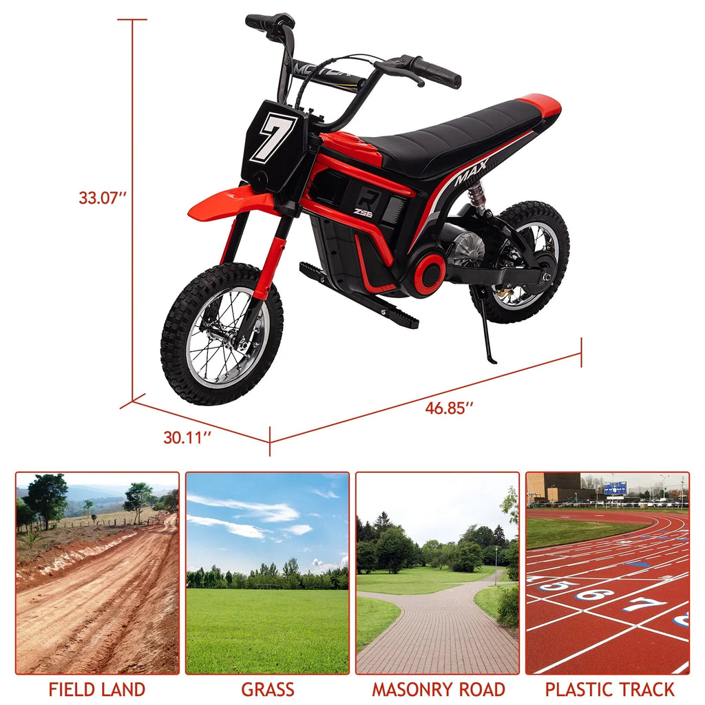 Kids Electric Dirt Bike,Electric-Powered Bike,2 Speed Settings,14.29 MPH Max,All-Terrain Electric Motorcycle for Ages 6-12,High-Speed Electric Dirt Bike for Kids,24V 350W