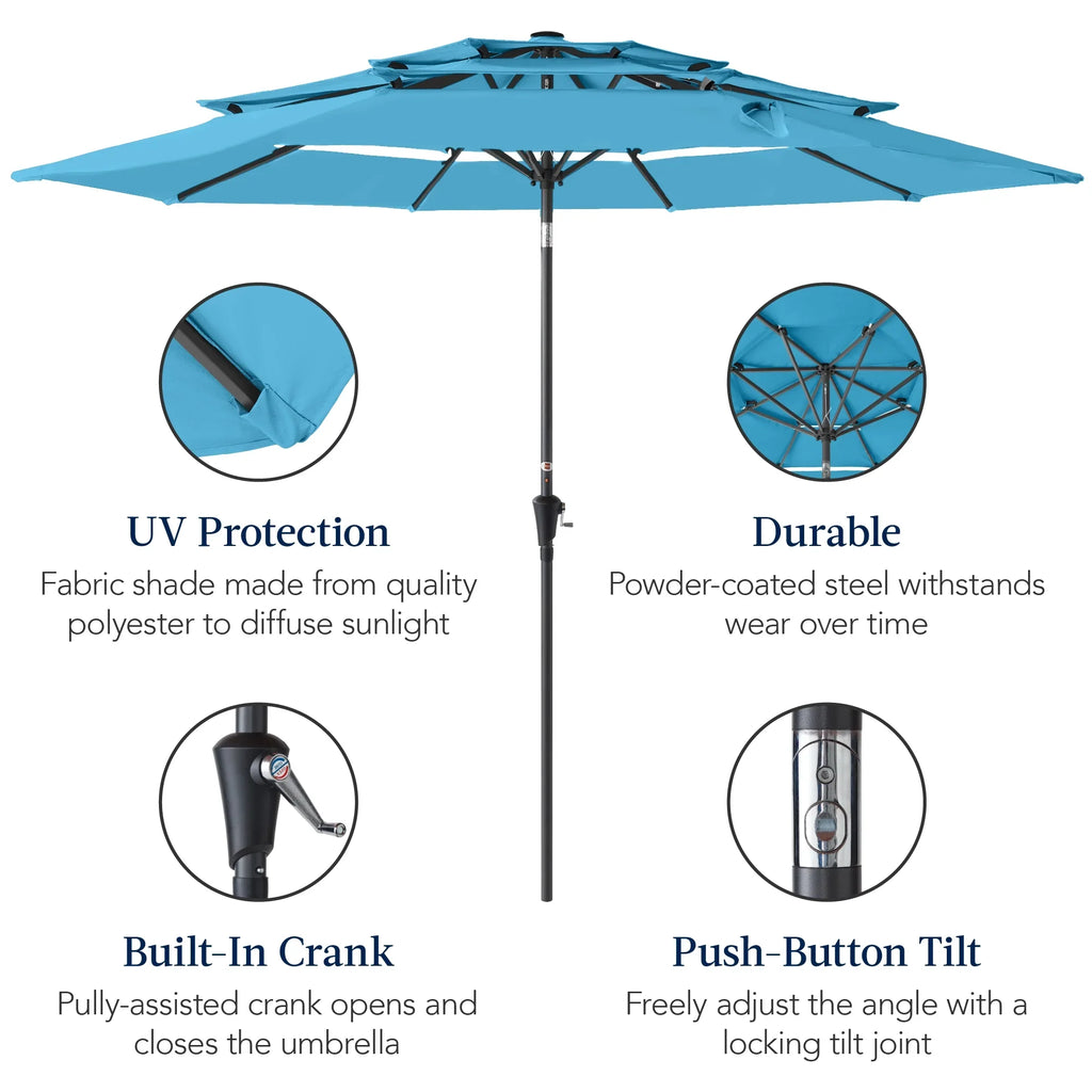 Best Choice Products 10ft 3-Tier Patio Umbrella, Market Sun Shade w/ Tilt Adjustment, Easy Crank - Red