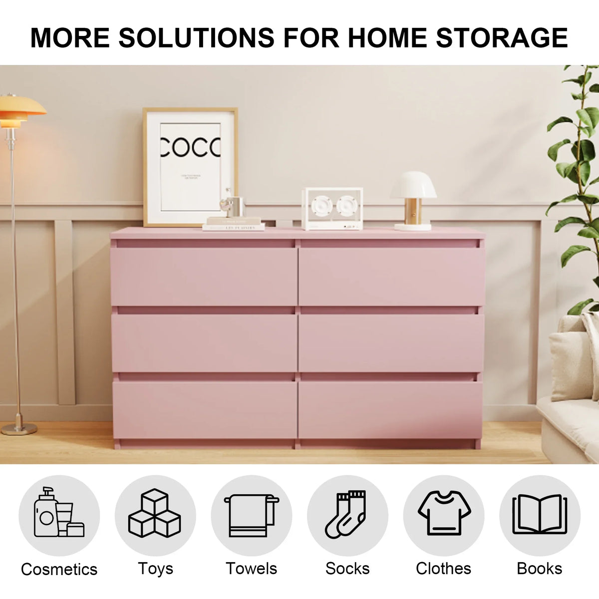 Aukfa Modern 6-Drawer Dresser Chest of Drawers Storage Cabinet for Bedroom Living Room, Green