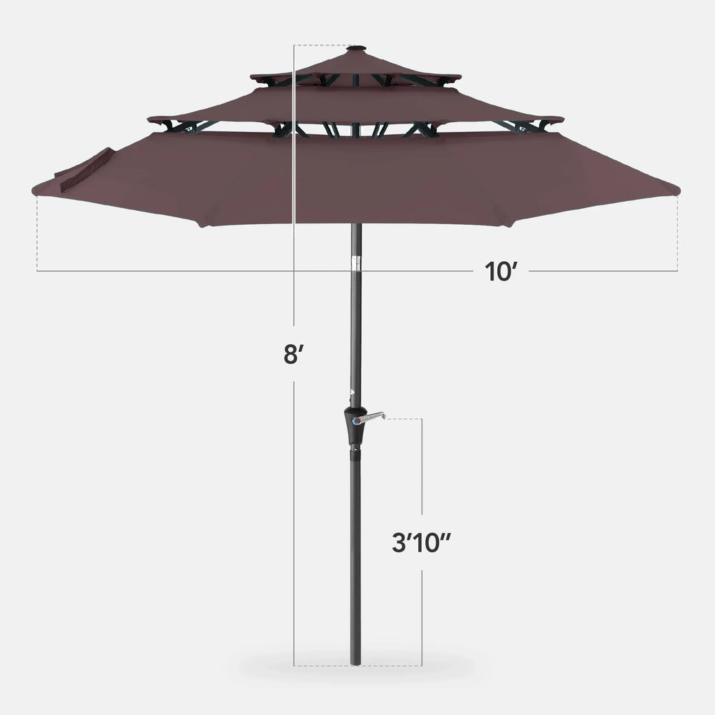Best Choice Products 10ft 3-Tier Patio Umbrella, Market Sun Shade w/ Tilt Adjustment, Easy Crank - Red