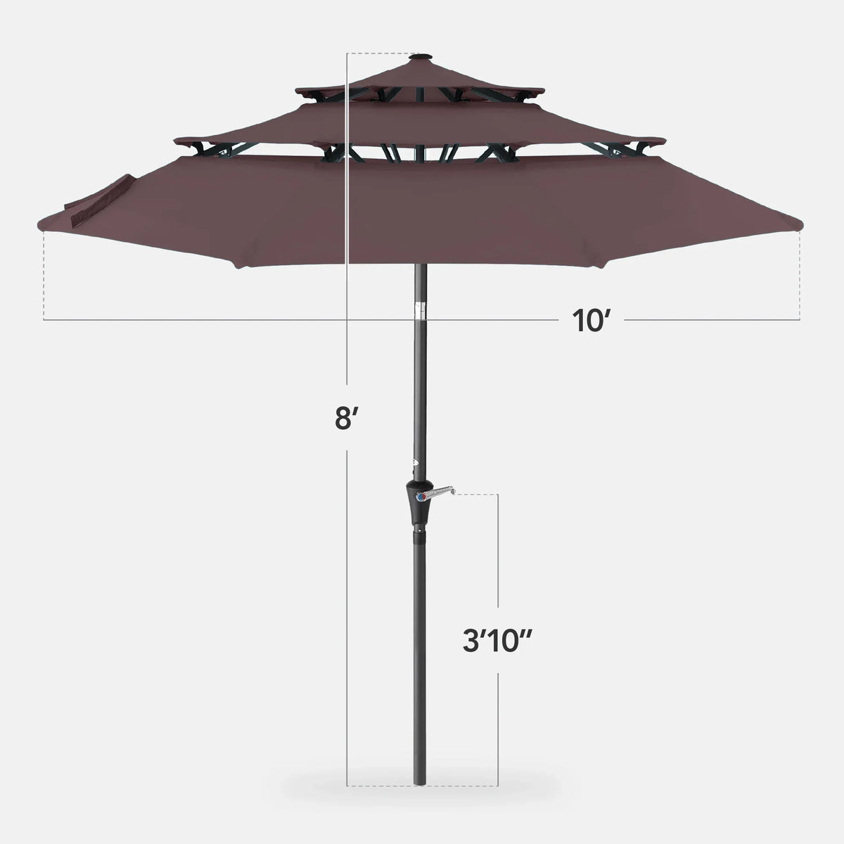 Best Choice Products 10ft 3-Tier Patio Umbrella, Market Sun Shade w/ Tilt Adjustment, Easy Crank - Red