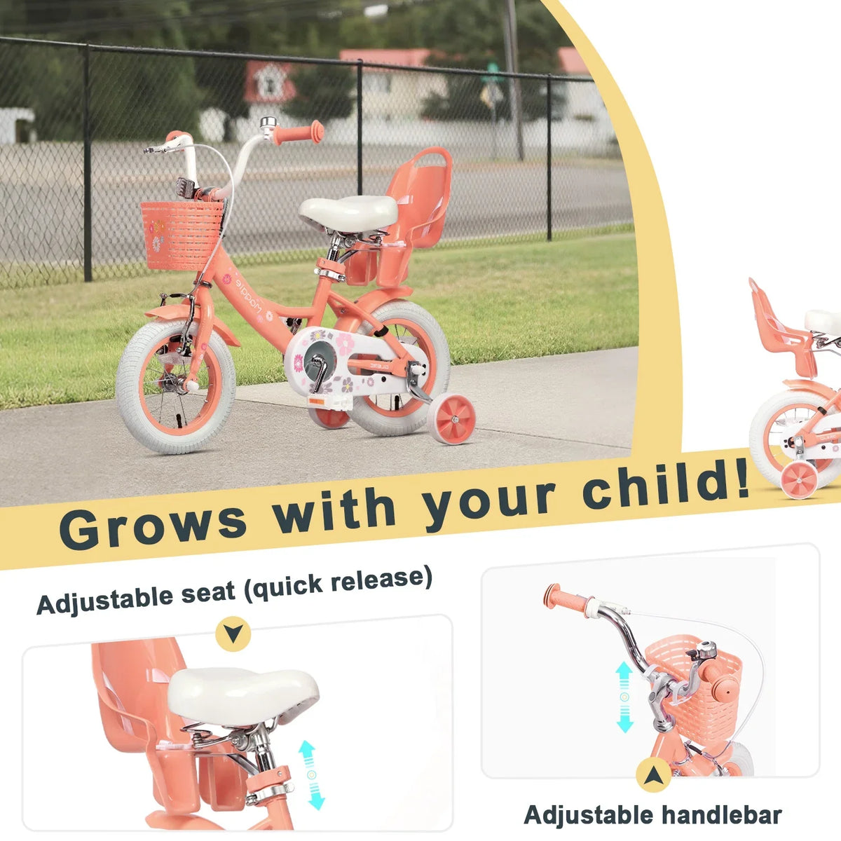 Glerc Maggie 12 inch Kids Girls Bike for Ages 2-4 Years Child, Peach