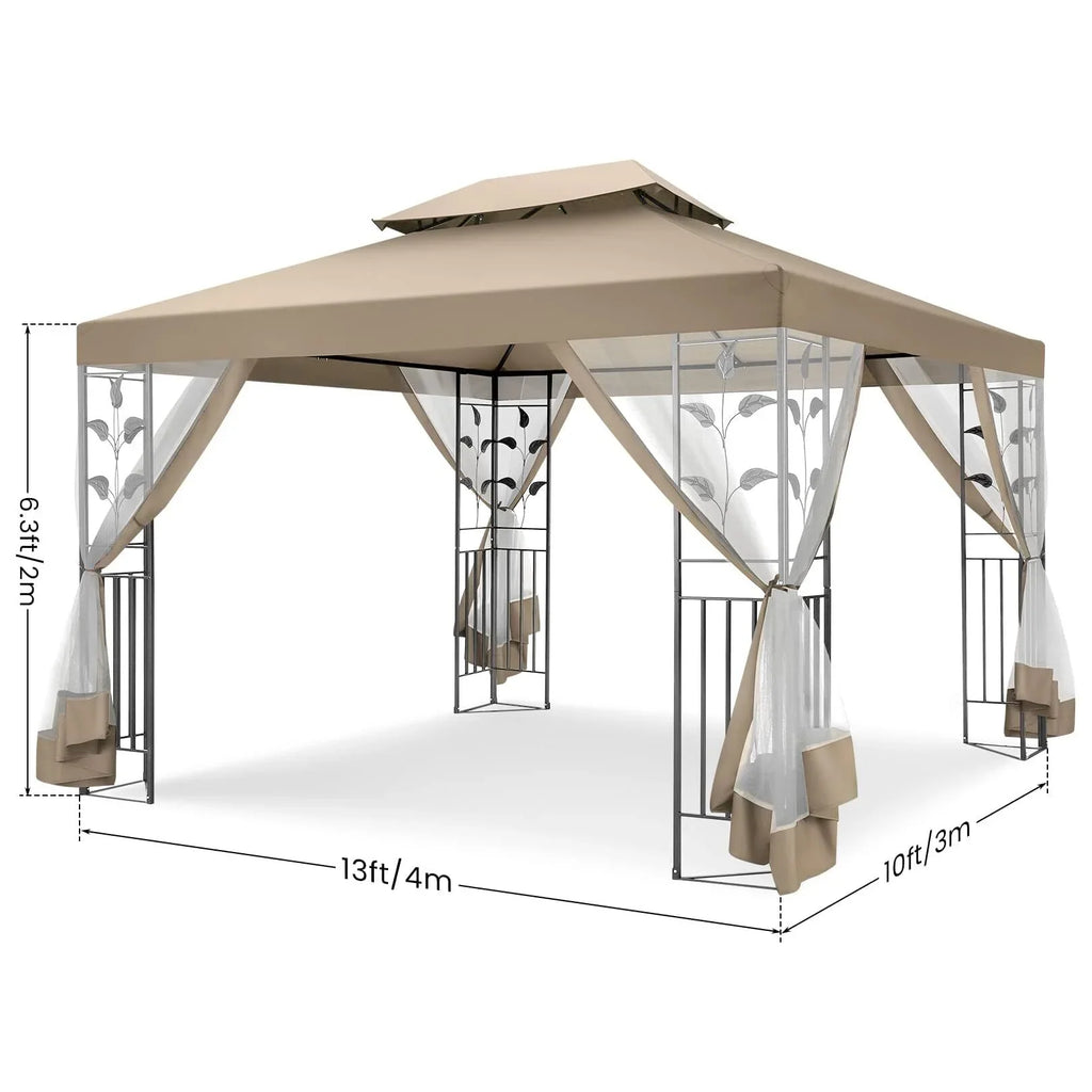 COBIZI 10' x 13' Pop Up Gazebo, Screened Patio Gazebo, Outdoor Steel Double Roof Canopy Tent, Metal Frame Canopy with Mosquito Netting, Sunshade for Garden, Lawns, Gray