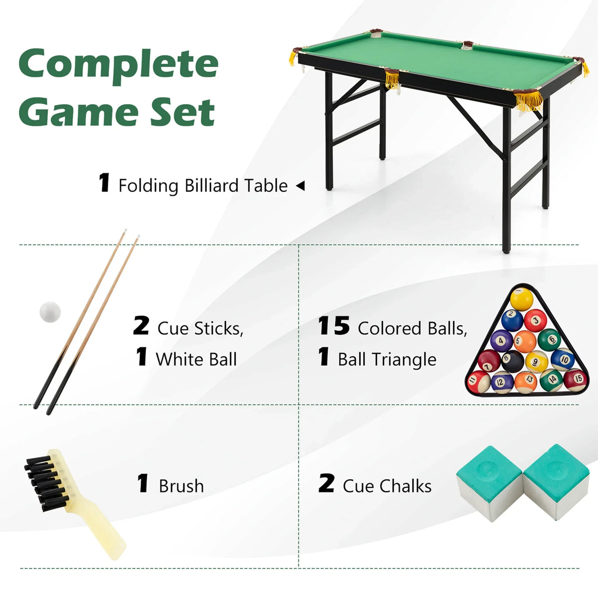 Costway 47" Folding Billiard Table Pool Game Table for Kids w/ Cues & Chalk & Brush