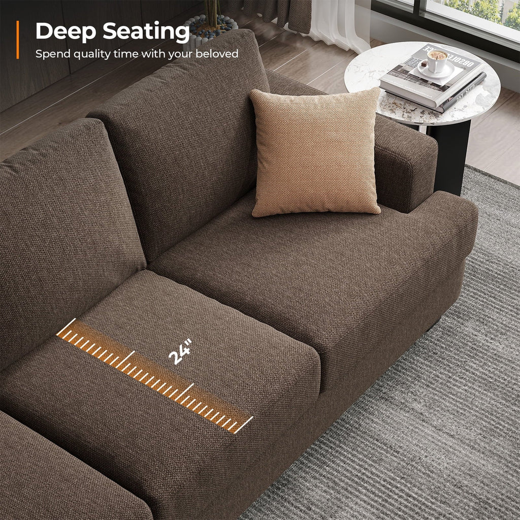 BLAZANT 3 Seater Sofa Oversize, 89" Extra Large Size Sofa Couch with Extra Deep Seats, Modern Loveseat Sofa, Comfortable Fabric, Easy to Install, for Living Room Apartment Lounge, Brown