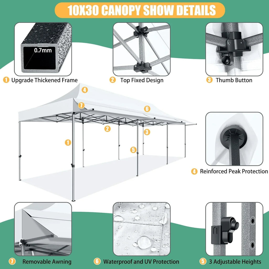 SANOPY 10x20 FT Pop Up Canopy Tent with Awning,Heavy Duty Canopy UPF 50+ All Season Wind Waterproof Commercial Outdoor Street Vendors Party Tents for Parties Canopy with Roller Bag