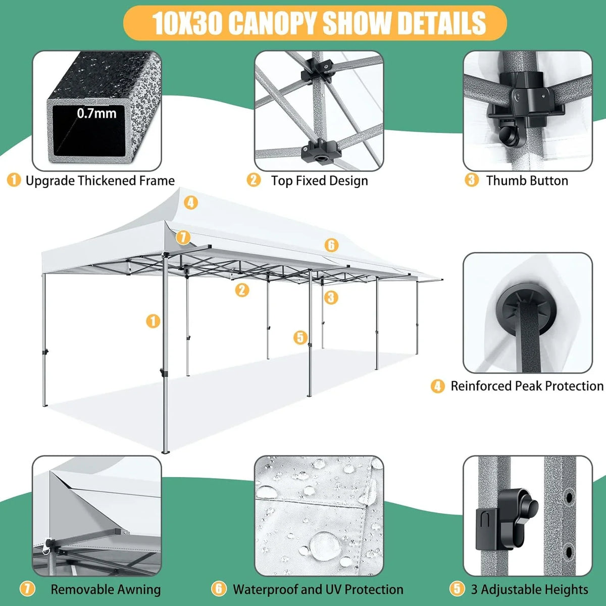SANOPY 10x20 FT Pop Up Canopy Tent with Awning,Heavy Duty Canopy UPF 50+ All Season Wind Waterproof Commercial Outdoor Street Vendors Party Tents for Parties Canopy with Roller Bag