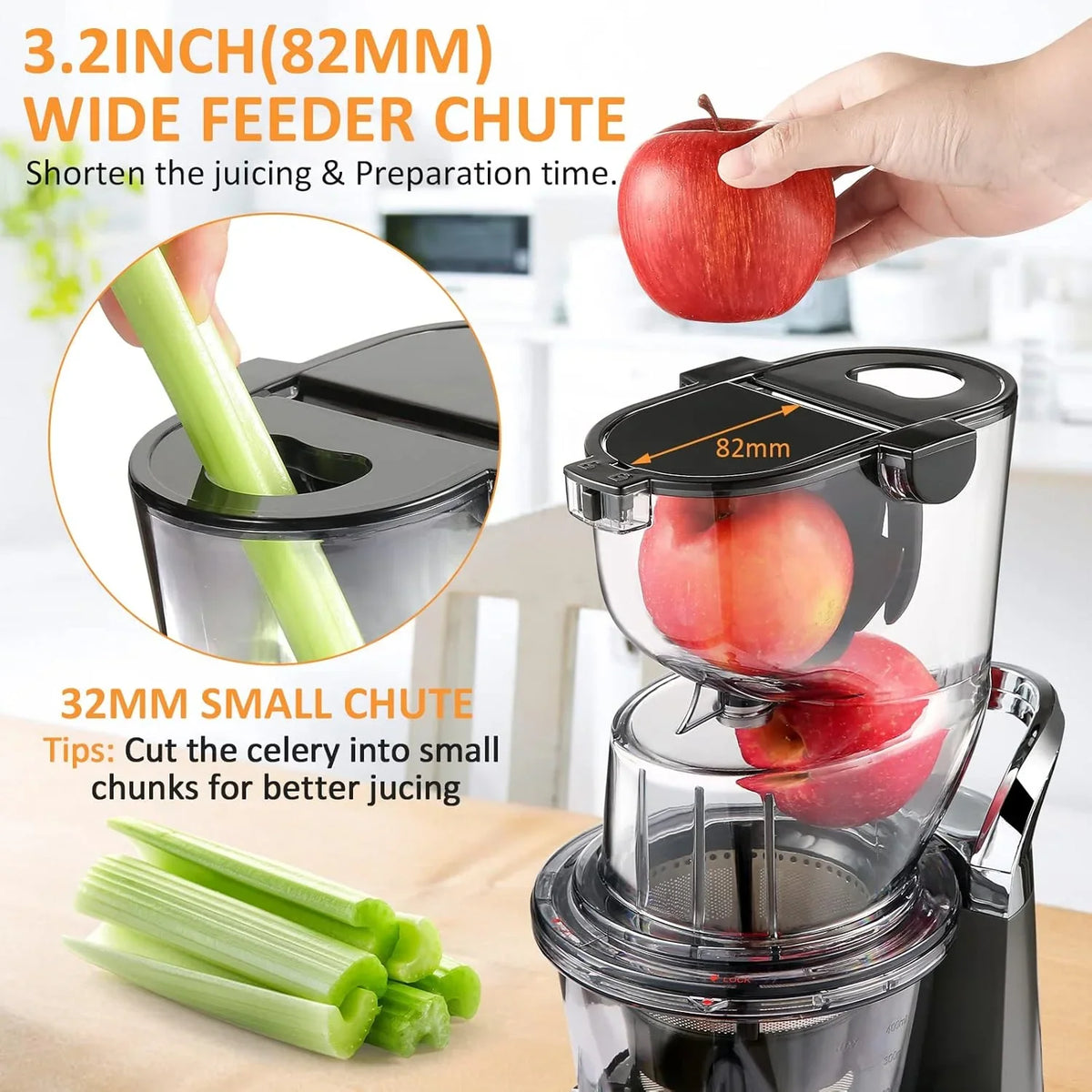 SIFENE 200W Cold Press Juicer Machine for Fruits and Vegetables, Masticating Juice Maker with 83mm Wide Chute, High Yield, Easy Clean, Gray