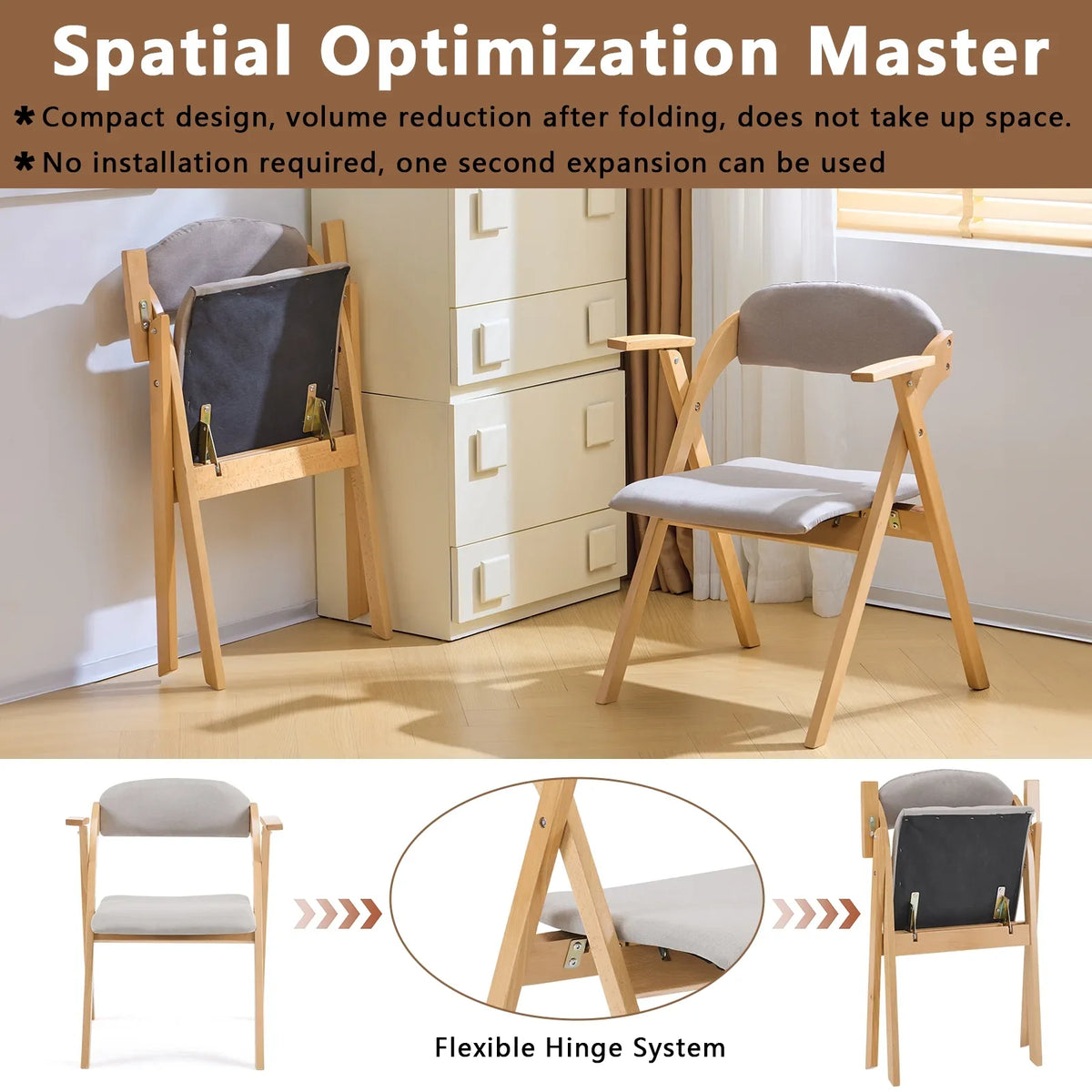 Ktaxon Folding Chairs Rubber Wood Frame Foldable Event Chairs Padded Diner Chairs for Office and Party Reading Dining Set of 2 Light Gray