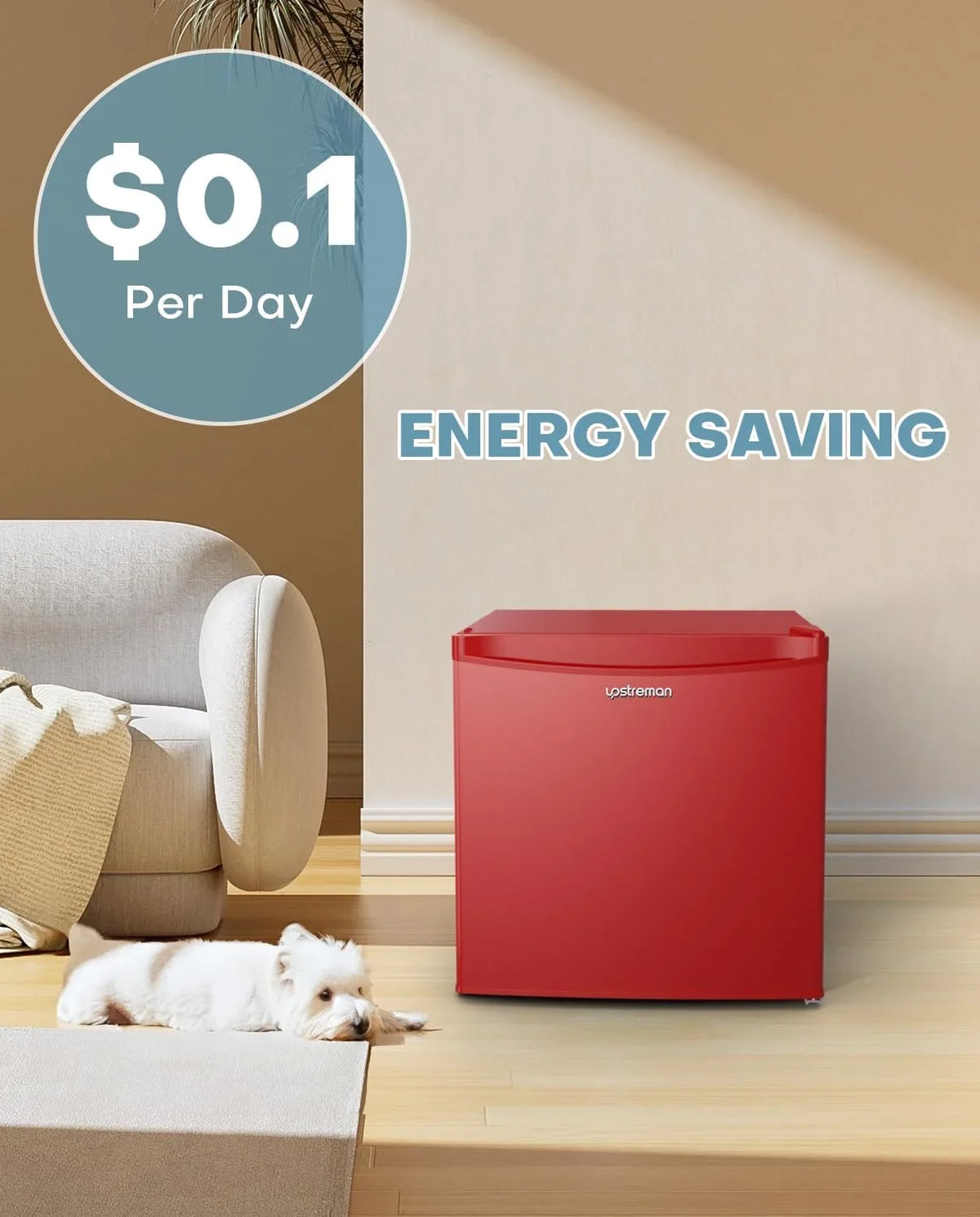 Upstreman 1.7 Cu.ft Mini Fridge with Freezer, Dorm Essentials, Adjustable Thermostat, Energy Saving, Low Noise, Single Door Compact Refrigerator for Dorm, Office, Bedroom, Red-FR17