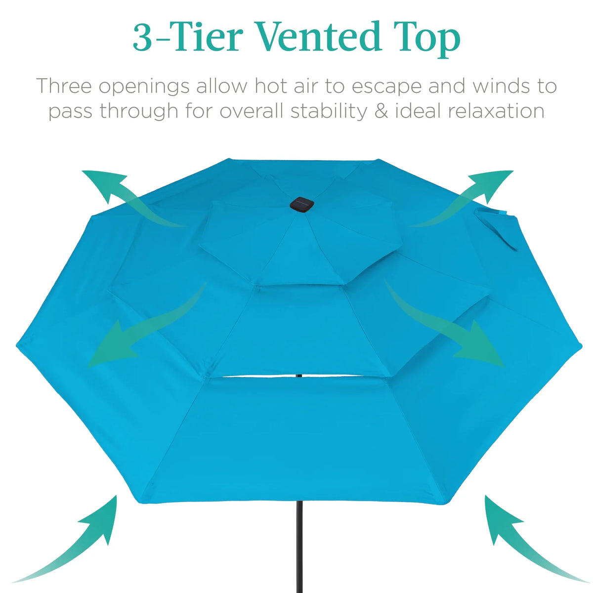 Best Choice Products 10ft 3-Tier Solar Patio Umbrella w/ 24 LED Lights, Tilt Adjustment, Easy Crank - Tan