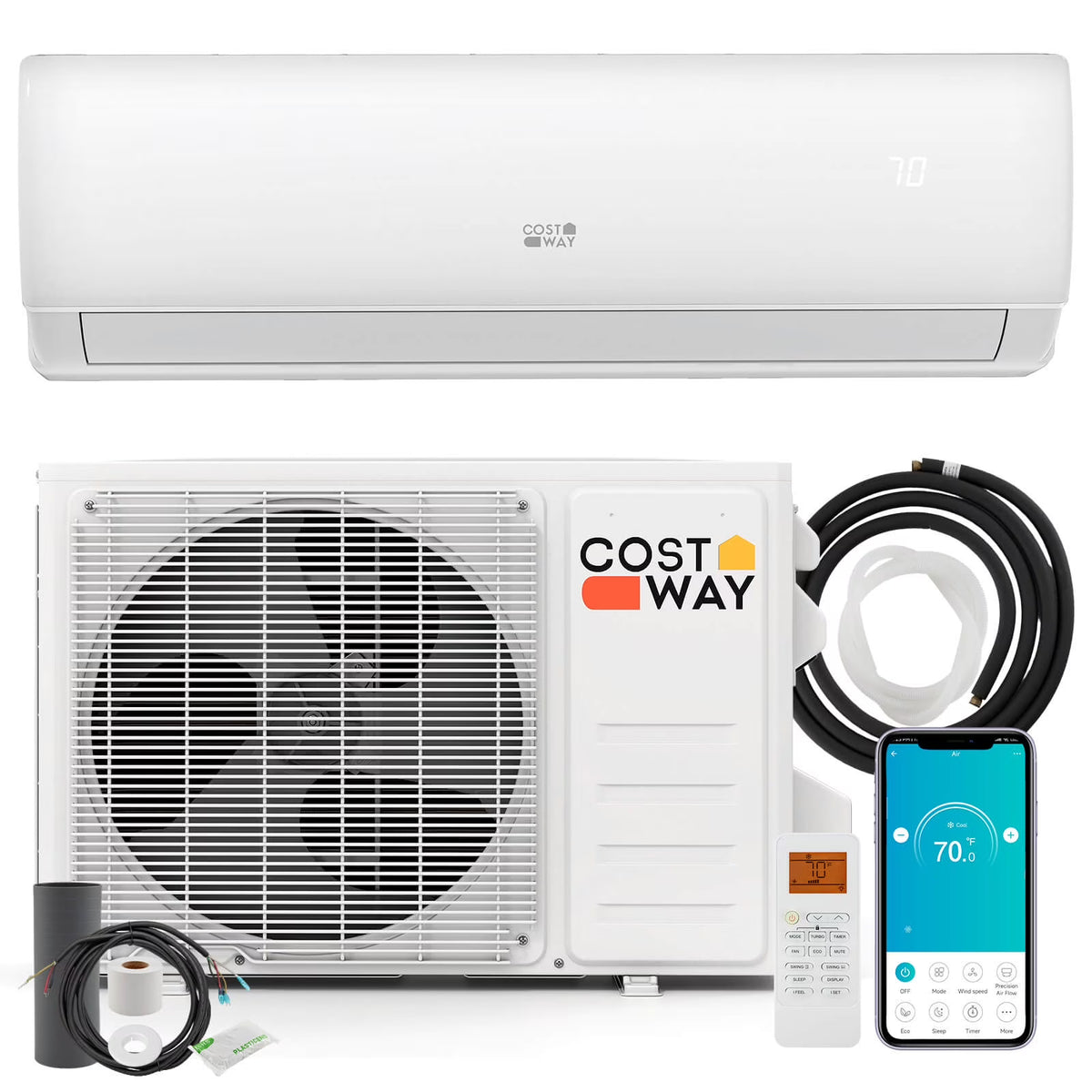 Costway 11500 BTU Wifi Enabled Mini Split Air Conditioner & Heater Works with Alexa 750 Sq.Ft 17 SEER2 115V