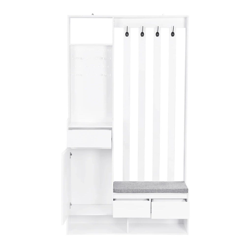 Harper & Bright Designs Farmhouse Hall Tree with Bench and Shoe Storage, Mudroom Bench with Coat Rack and Adjustable Shelves for Hallway, Living Room, White