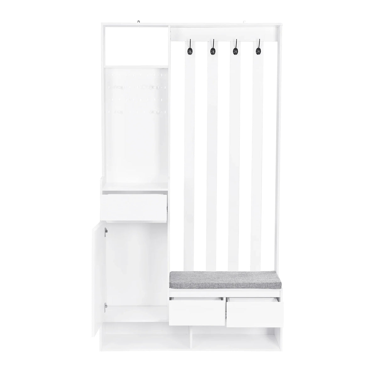 Harper & Bright Designs Farmhouse Hall Tree with Bench and Shoe Storage, Mudroom Bench with Coat Rack and Adjustable Shelves for Hallway, Living Room, White