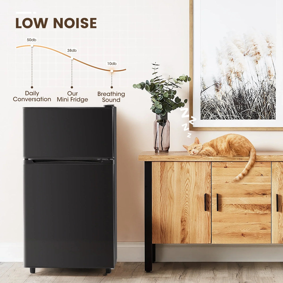 Manastin 3.5 Cu.Ft Mini Fridge with Freezer �C Quiet, Energy-Efficient, and Space-Smart, Black