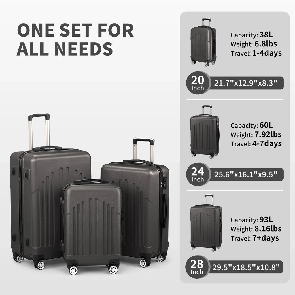 Red 3-Piece Hardshell Spinner Luggage Set (20in, 24in, 28in) - Large ABS Suitcase Set with 8 Wheels, Lightweight & Durable for Travel