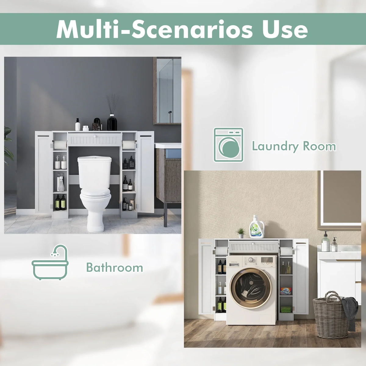 Topbuy Over The Toilet Storage Cabinet Bathroom Space Saver Organizer with Adjustable Shelves & Paper Holder