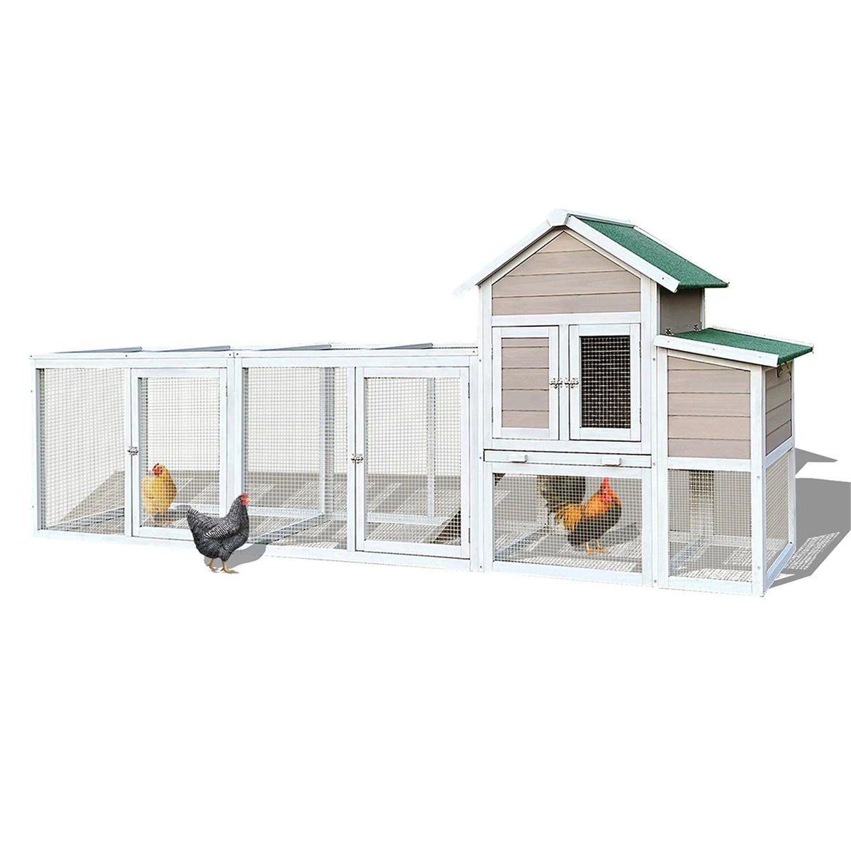 Pefilos 112" Large Outdoor Wooden Chicken Coop with Run, Slide-Out Tray, Rabbit Hutch Poultry Cage, Hen House with Nest Box, Gray