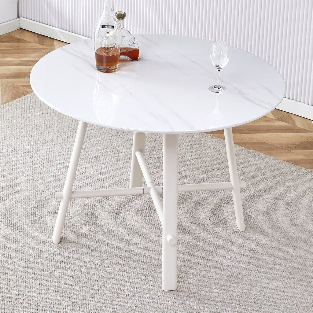 PORKISS Round Dining Table for 4 People, Wood Kitchen Dining Table with Metal Legs, Modern Dining Room Tables for Kitchen Living Room, White #2