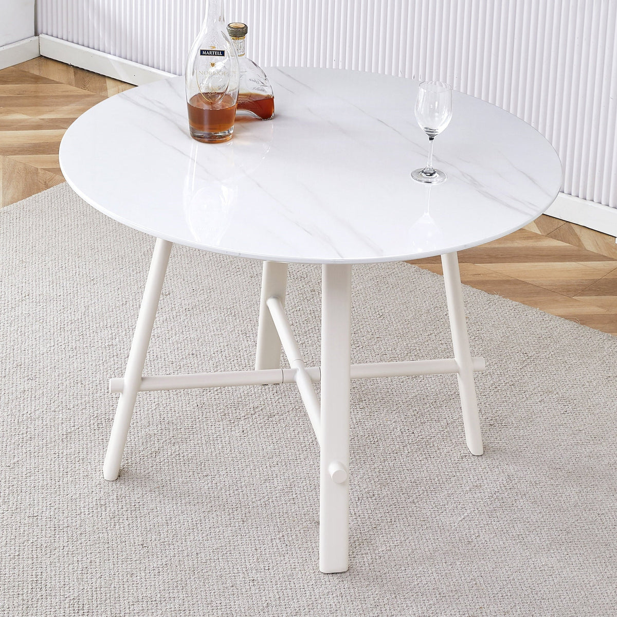 PORKISS Round Dining Table for 4 People, Wood Kitchen Dining Table with Metal Legs, Modern Dining Room Tables for Kitchen Living Room, White #2