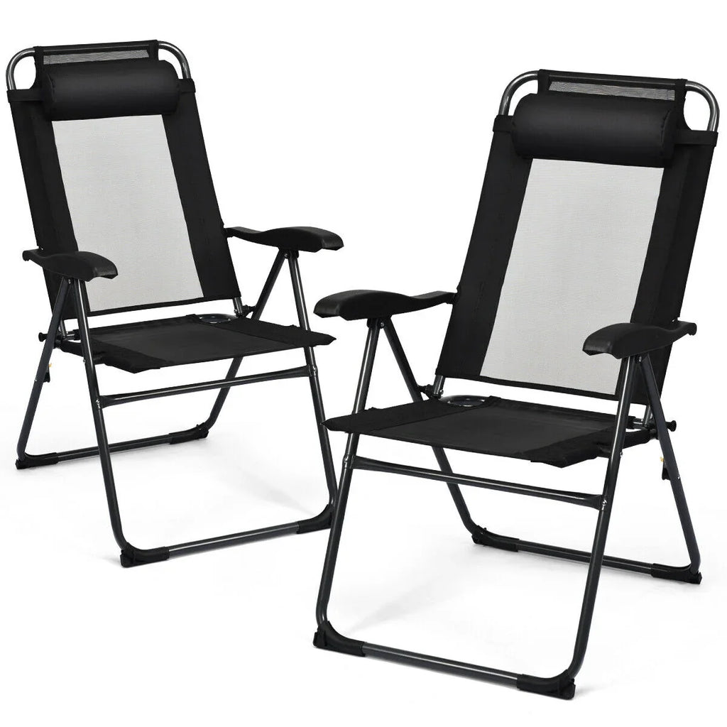 Gymax 2PC Folding Chairs Adjustable Reclining Chairs with Headrest Patio Garden Black