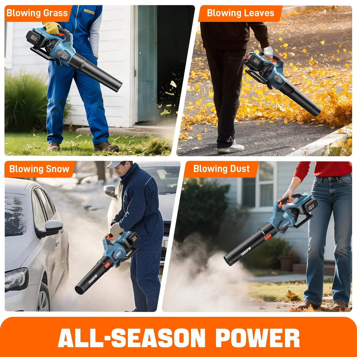 SENIX X6 60V Max* Brushless Cordless Leaf Blower with 4.0 Ah Battery and Charger, Variable Speed Up to 810CFM 170MPH, BLAX6-M1