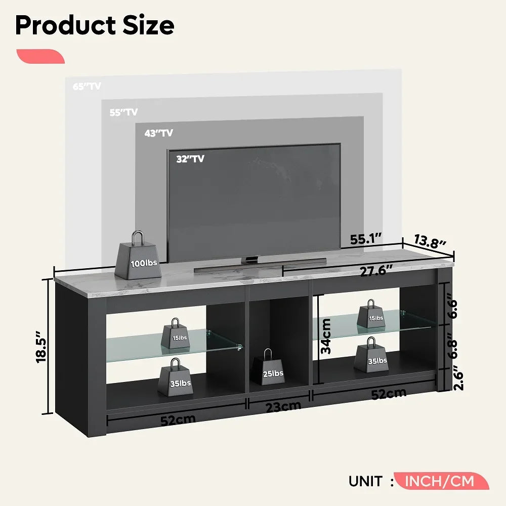 Bestier Entertainment Center with LED Lights TV Stand Media Console Table for TVs up to 60" in Light Grey