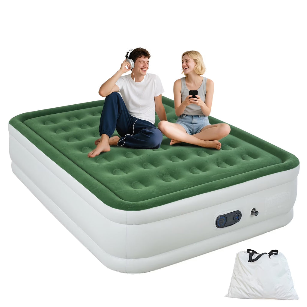 Full Size Air Mattress with Built in Pump,High Portable 18" Inflatable Mattress,Blow Up Mattress for Travel,Home and Guest(Parrot Green)