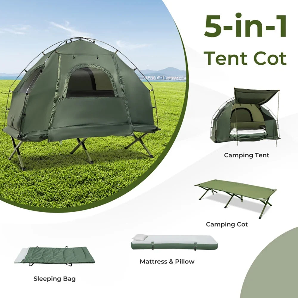 GVN Folding Camping Tent with Air Mattress, Polyester