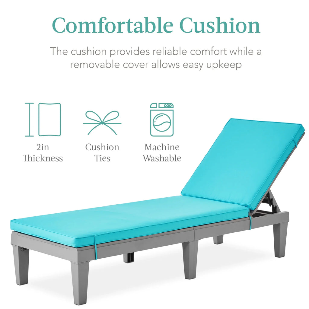Best Choice Products Outdoor Lounge Chair, Resin Patio Chaise Lounger w/ Seat Cushion, 5 Positions - Gray/Navy