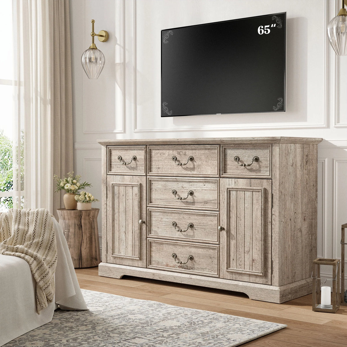 EnHomee Wood Dresser for Bedroom 9 Drawer Dressers&Chest of Drawers 63"L x 15.7"W x 31.5"H,Brown