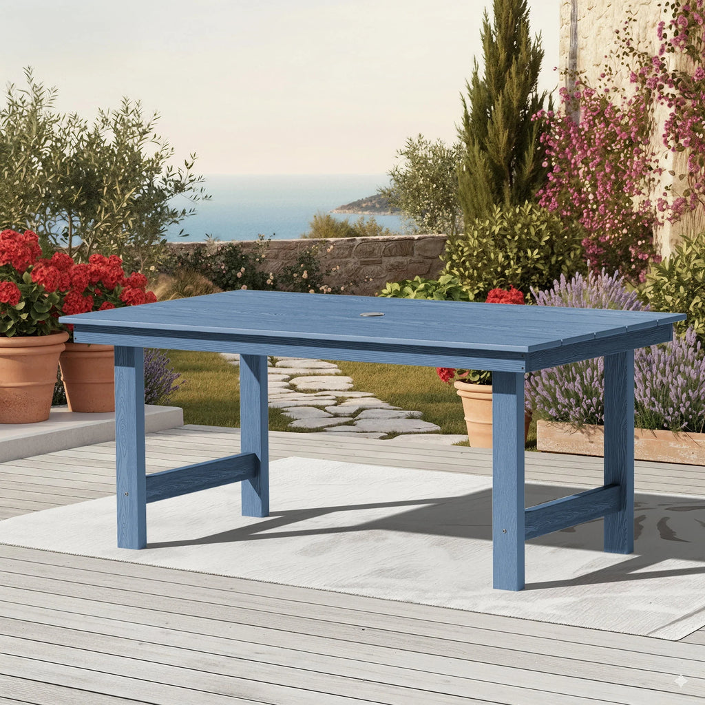 KINGYES 7-Piece Outdoor Dining Set, HDPE Patio Table and Chairs with Umbrella Hole, Gray