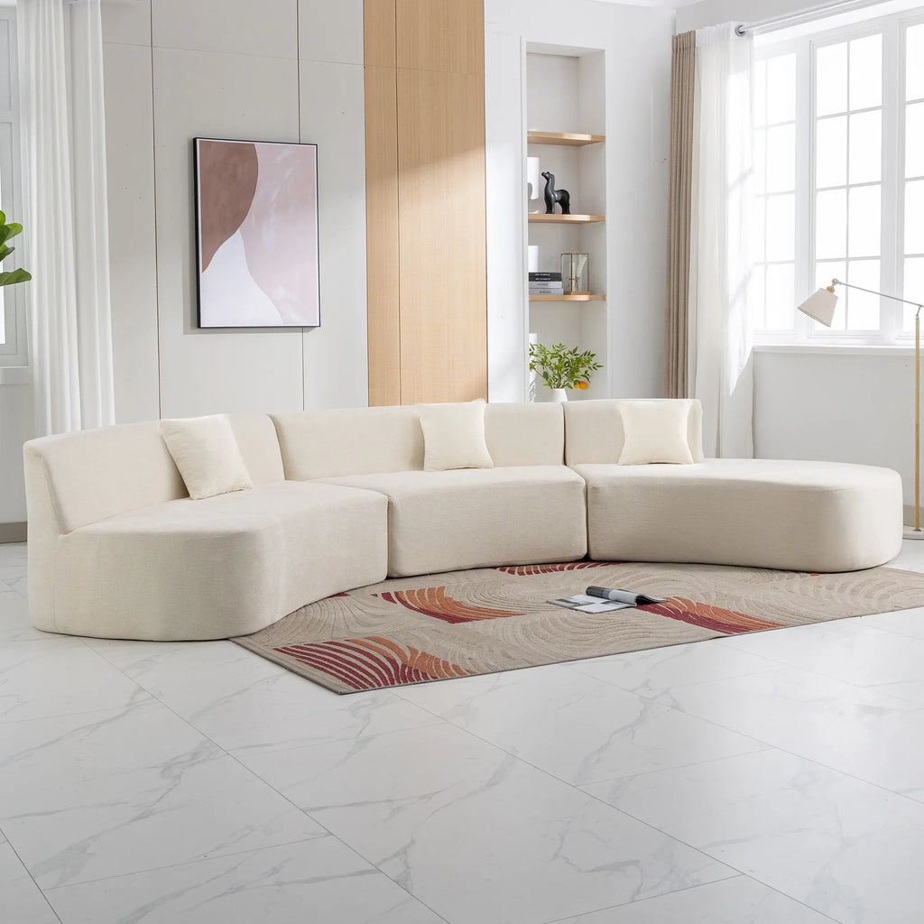Harper & Bright Designs Modern Curved Floor Sofa Set, Modular Sectional Sponge Couch for Living Room, 2 PC Free Combination No Assembly Foam-Filled Sofa, Beige