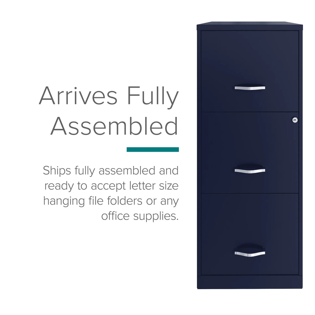 Space Solutions 18" Deep 3 Drawer Smart Letter Width Vertical File Cabinet, Navy