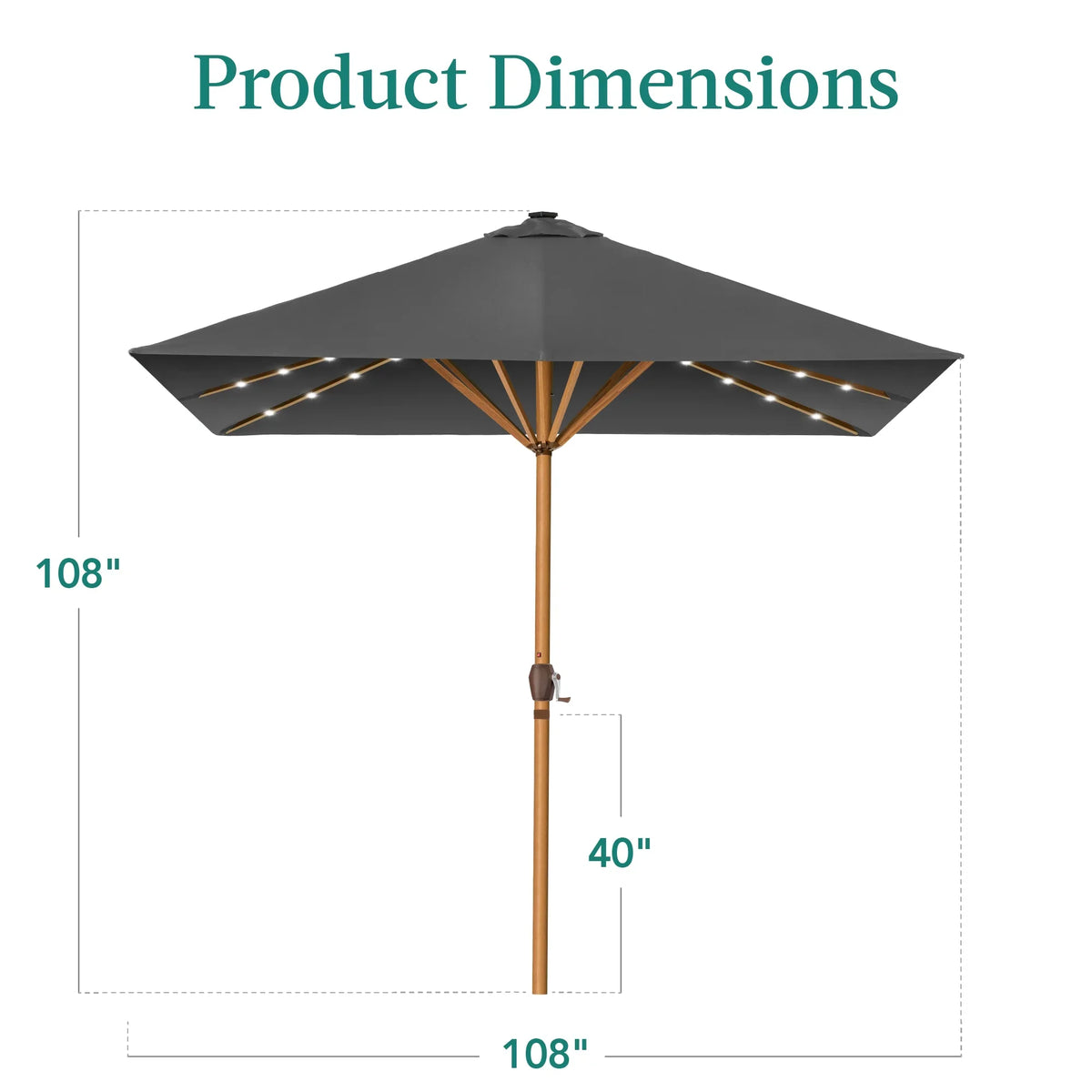 Best Choice Products 9ft Deep Square Solar LED Lighted Patio Umbrella w/ Woodgrain Pattern, UV-Resistant - Black
