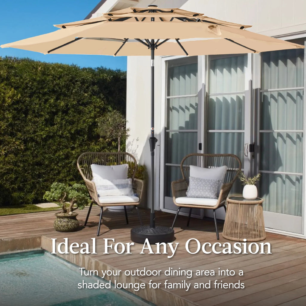 Best Choice Products 10ft 3-Tier Patio Umbrella, Market Sun Shade w/ Tilt Adjustment, Easy Crank - Red