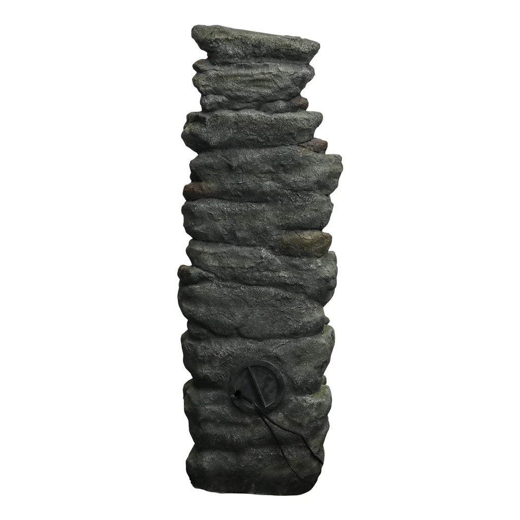 51" H Outdoor Water Fountain - 7-Tiers Rock Waterfall Fountain with LED Lights for Home Garden Decor