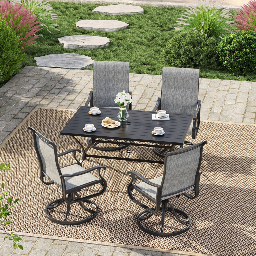 Techmilly Patio Swivel Chairs Set of 2, Outdoor Dining Chairs High Back Padded All Weather Breathable Textilene Outdoor Swivel Chairs with Metal Rocking Frame for Lawn Garden Backyard Deck, Dark Grey