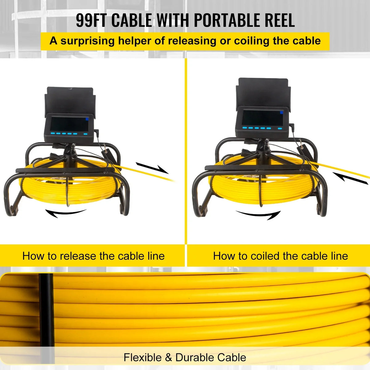 VEVOR Sewer Camera 30M Cable Pipeline Inspection Camera 11cm TFT LCD Monitor Pipe Camera Screen Waterproof IP68 Duct Inspection Camera with 6PCS LEDs 8500MAH Lithium Battery, DVR Function, 30M