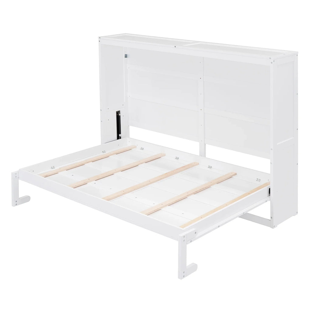Harper & Bright Designs Full Size Murphy Bed Space-Saving Foldable Wooden Wall Bed with a Shelf for Guest Room Home Office, Gray