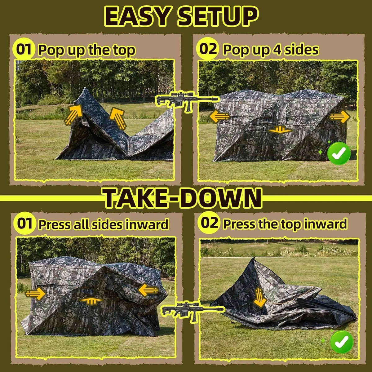 Erommy 360° Camouflage Hunting Blind, Durable and Waterproof with Spacious Interior and Ventilation for 3 People