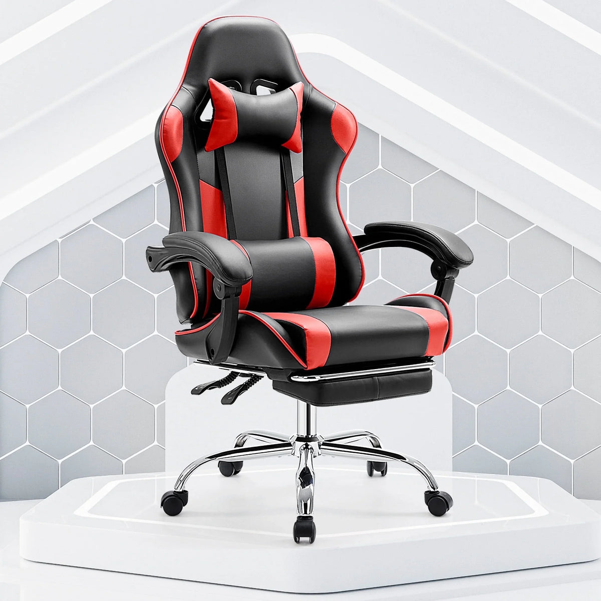 MCQ Ergonomic Swivel Gaming Chair with Headrest Lumbar Support for Home Office, Black and Grey