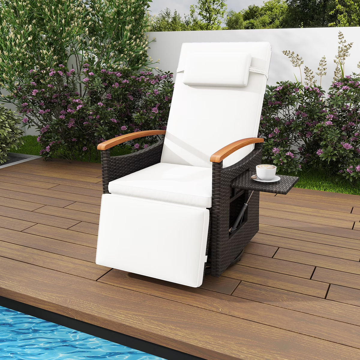 Costway Outdoor 360" Swivel Rattan Recliner Chair Patio Wicker Chaise Lounge Chair Beige