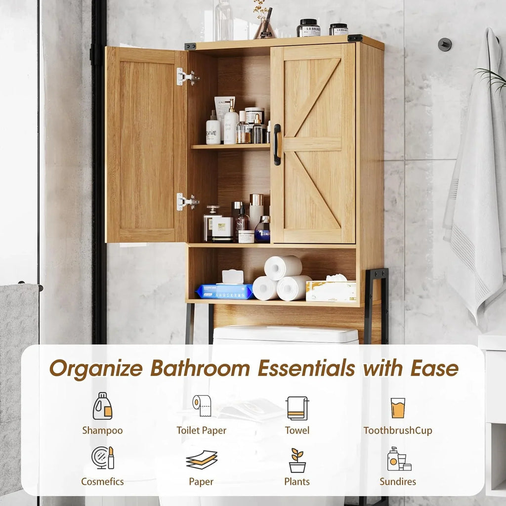Vabches Over The Toilet Storage Cabinet, 68" H Farmhouse Freestanding Bathroom Storage Organizer with Double Doors & Storage Shelves