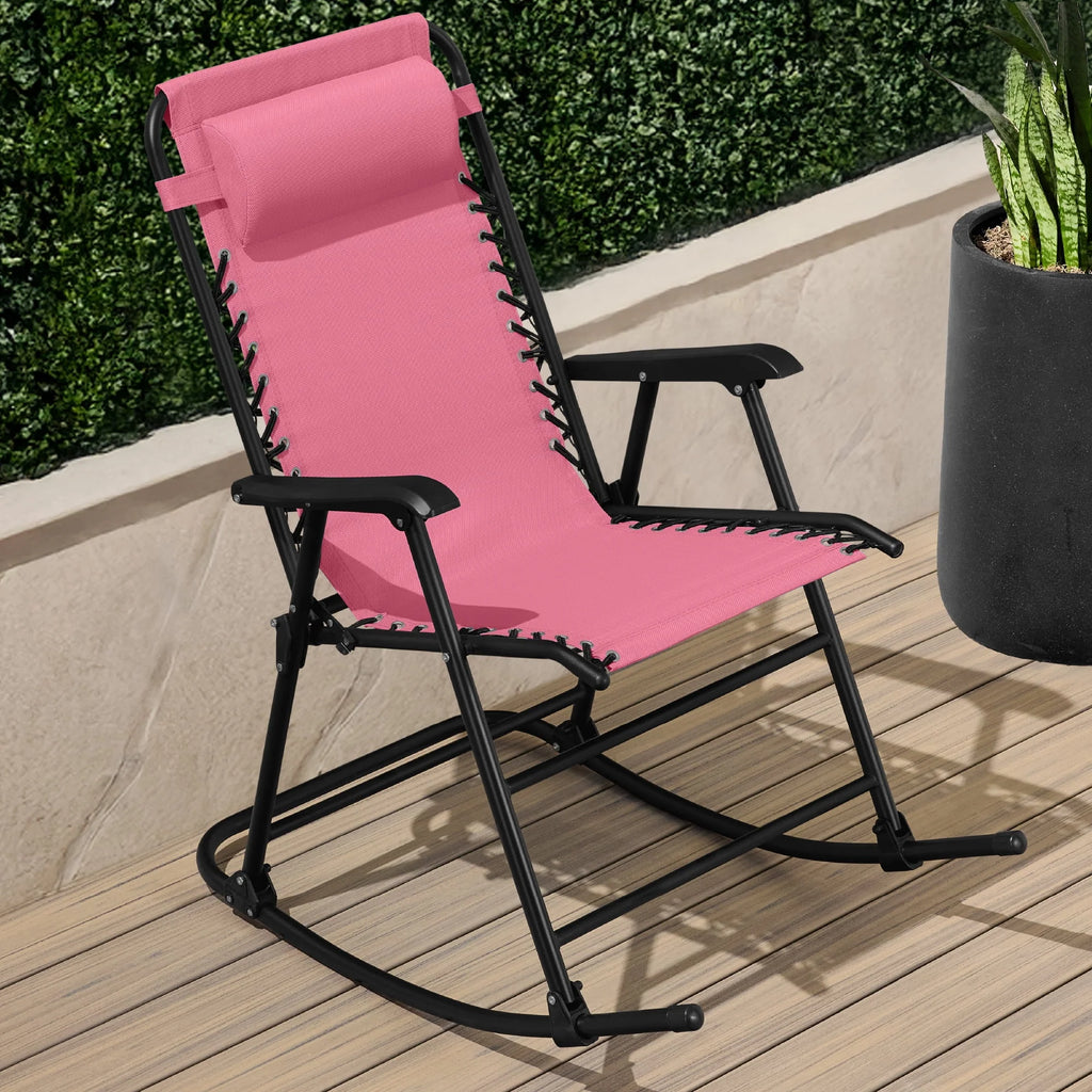 Best Choice Products Folding Outdoor Zero Gravity Rocking Lounge Chair w/ Headrest Pillow - Black