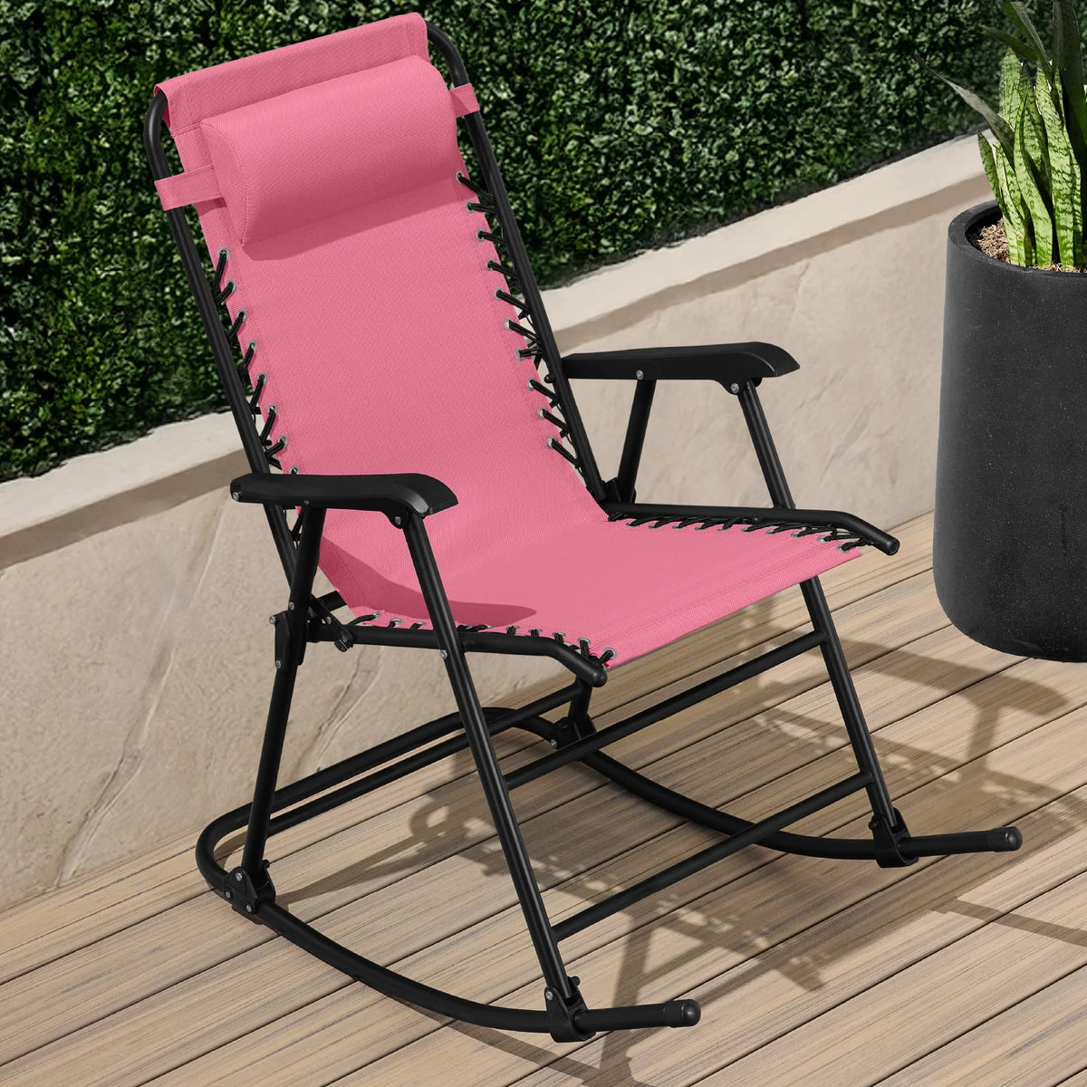 Best Choice Products Folding Outdoor Zero Gravity Rocking Lounge Chair w/ Headrest Pillow - Black