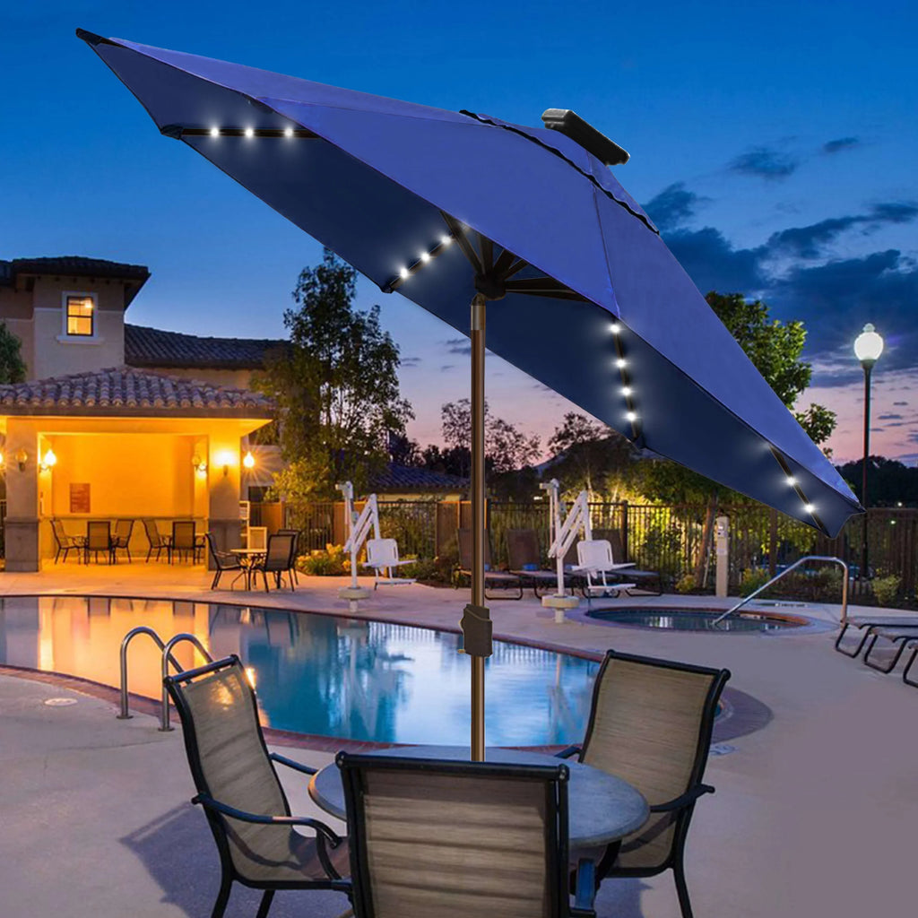 EliteShade Sunbrella Solar Umbrellas 9ft Market Umbrella with 80 LED Lights Patio Umbrellas Outdoor Table Umbrella with Ventilation and 5 Years Non-Fading Top,Ruby